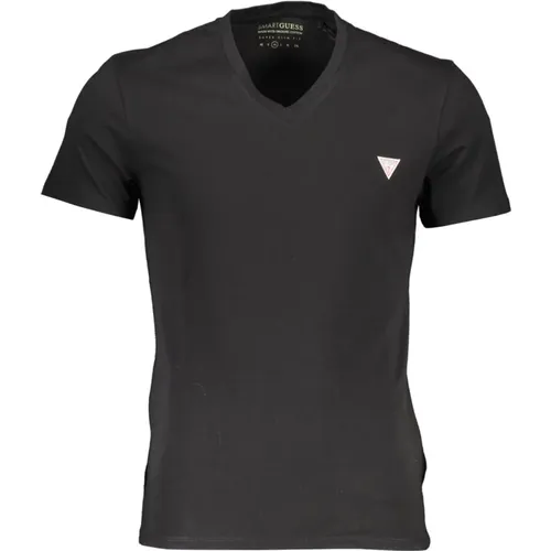 Schlankes V-Ausschnitt Baumwoll T-Shirt mit Logo , Herren, Größe: XL - Guess - Modalova