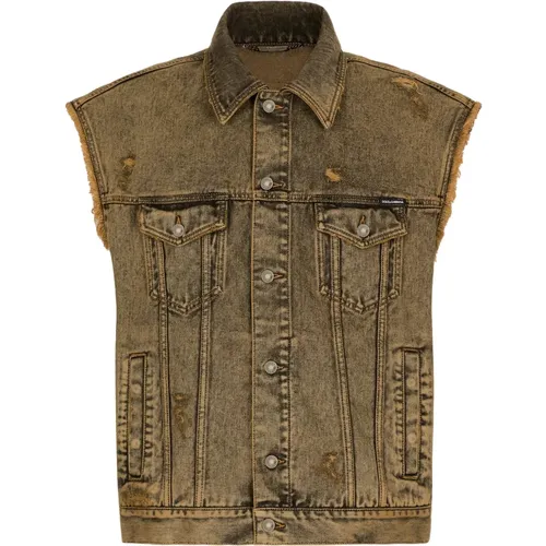 Denim Vest Jacket Gilet in Jeans , male, Sizes: L, M - Dolce & Gabbana - Modalova