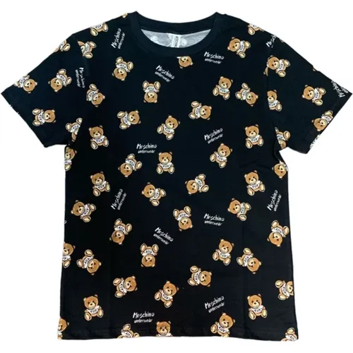 Schwarzes T-Shirt mit Halbarm und Teddybären - Moschino - Modalova