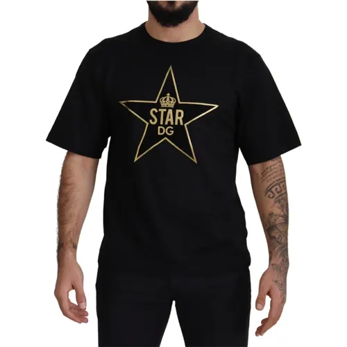 Goldener Stern DG Emblem T-Shirt , Herren, Größe: XS - Dolce & Gabbana - Modalova