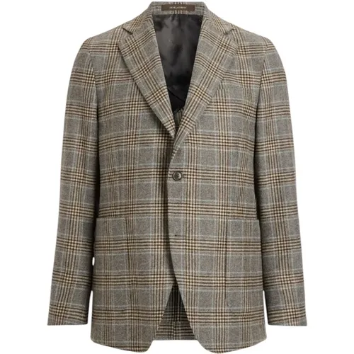 Blazers, male, , Size: L Checkered Blazer Regular Fit Dark Grey - Oscar Jacobson - Modalova