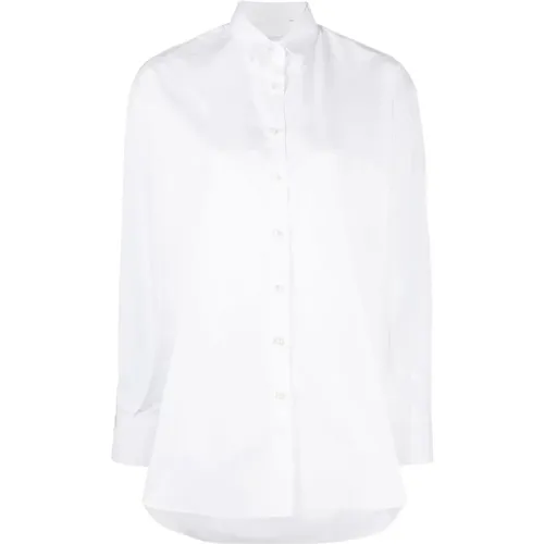 Weiße Baumwoll Langarmhemd , Damen, Größe: L - Finamore - Modalova