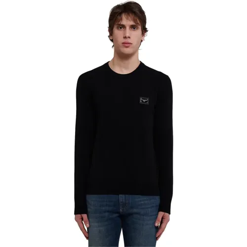 Wool Crew-neck Sweater with Logo Plate , male, Sizes: M, XL - Dolce & Gabbana - Modalova