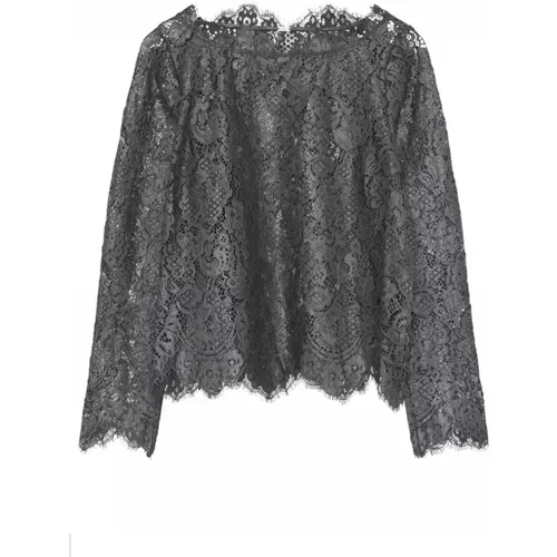 Blouses, female, , Size: S Elegant Lace Blouse Dark Grey - Gustav - Modalova