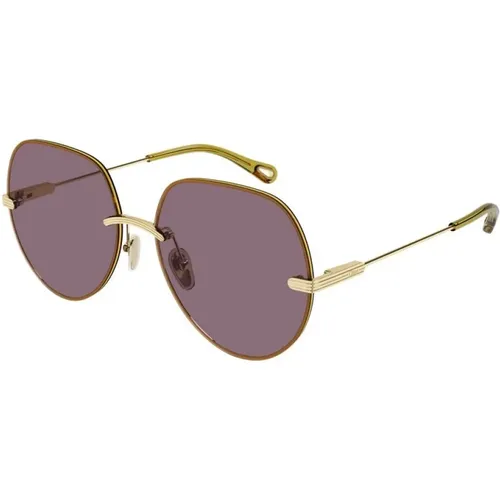 Sonnenbrille mit luxuriösem goldfarbenem Rahmen und violetten Gläsern - Chloé - Modalova