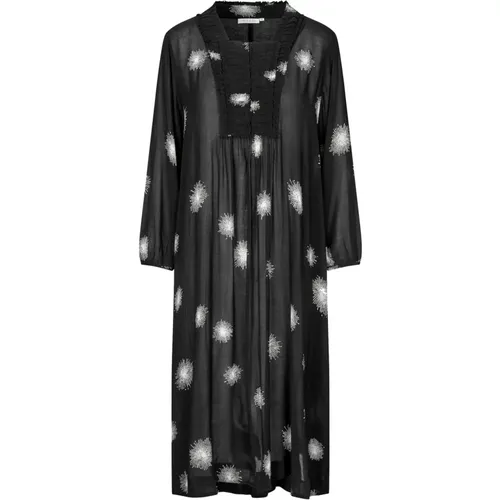 Künstlerisches Polka Dot Kleid Schwarz , Damen, Größe: XS - Masai - Modalova