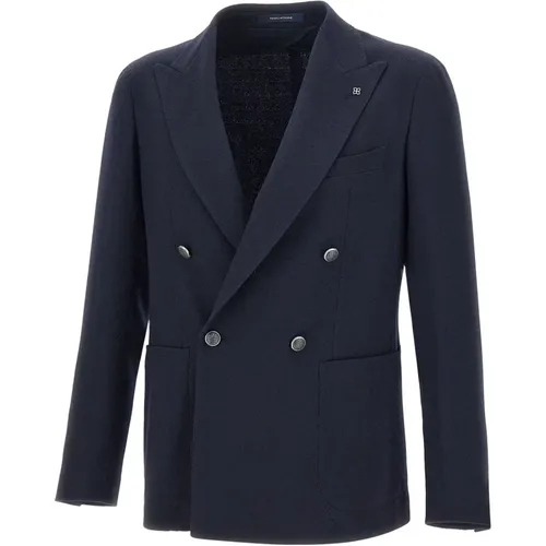 Blazers, male, , Size: M Navy Wool Blazer Jacket - Tagliatore - Modalova