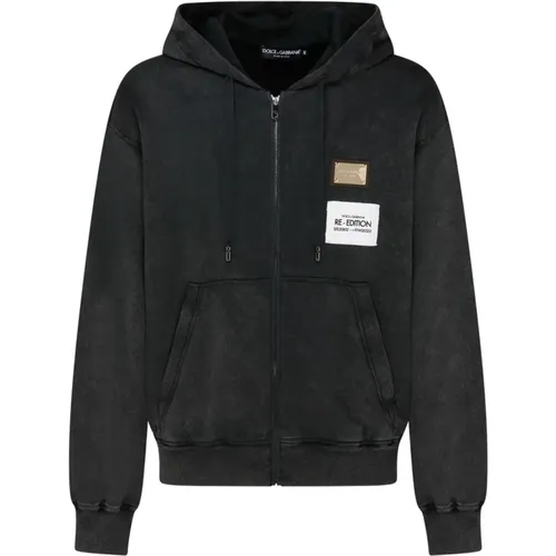 Zip-throughs, male, , Size: L and Multicolour Cotton Logo Patch Sweatshirt - Dolce & Gabbana - Modalova