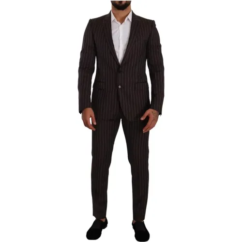 Single Breasted Suits, male, , Size: M Bordeaux Martini Striped Slim Fit Suit - Dolce & Gabbana - Modalova