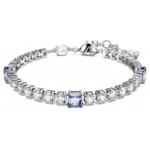 Bracelets, female, , Size: ONE SIZE Matrix Tennis Bracelet, Blue, Rhodium Plated - Swarovski - Modalova