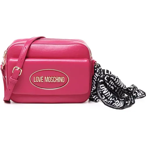 Cross Body Bags, female, , Size: ONE SIZE Magenta Bag with Attached Scarf - Love Moschino - Modalova