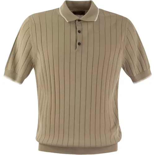 Polo Shirts,Elegantes Baumwoll-Poloshirt mit gerippten Details,Polo-Shirt aus Baumwollkrepp mit geripptem Saum - PESERICO - Modalova