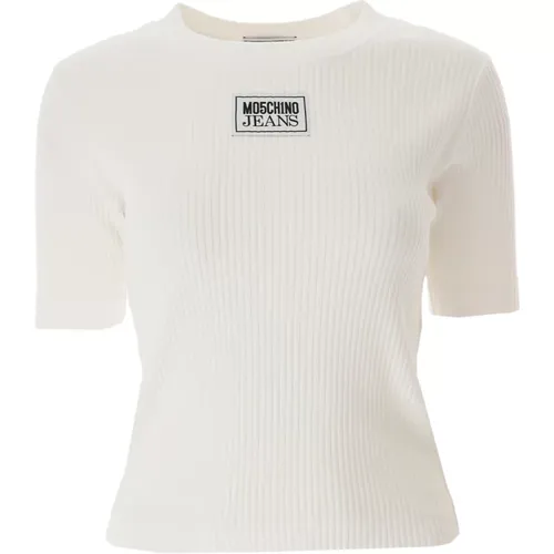 Baumwoll Logo Patch T-Shirt , Damen, Größe: L - Moschino - Modalova