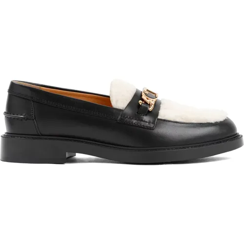 Leather Loafers with Fur Insert , female, Sizes: 7 UK - TOD'S - Modalova