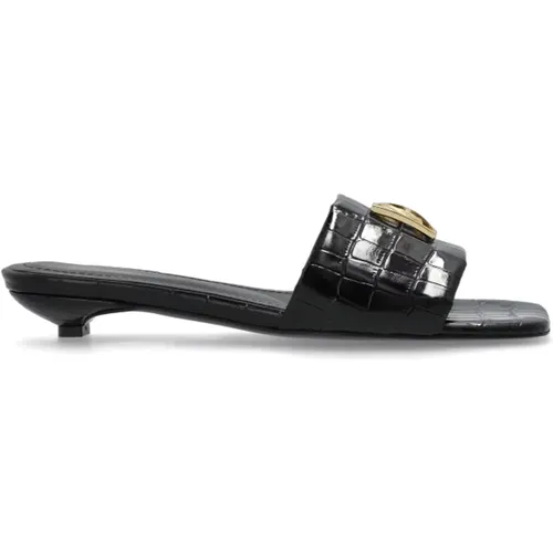 Heeled Mules, female, , Size: 11 US Leather slides with logo-shaped applique - Anine Bing - Modalova