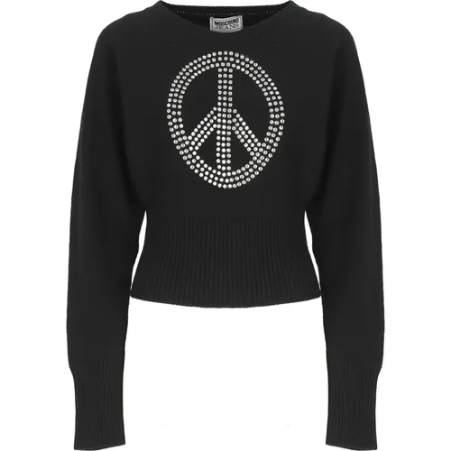 Round-neck Knitwear, female, , Size: S Sweater with Peace Logo - Moschino - Modalova