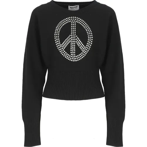 Schwarzer Pullover mit Peace-Logo , Damen, Größe: M - Moschino - Modalova