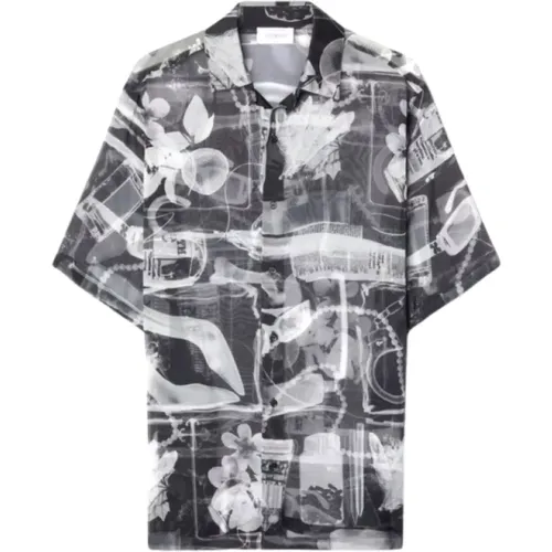 Oversized Silk Graphic Print Bowling Shirt , male, Sizes: L, M - Off White - Modalova