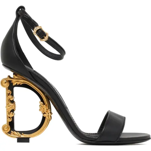 Schwarze Leder Barock Absatz Sandalen - Dolce & Gabbana - Modalova