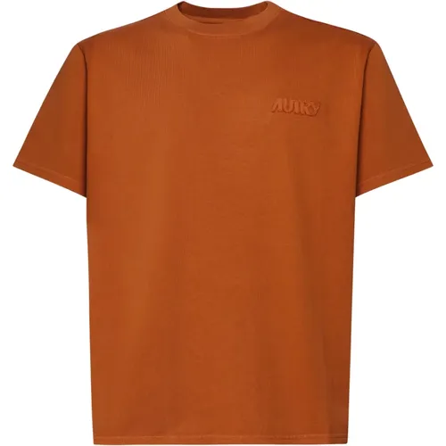 Rust Cotton T-shirt with Round Neck , male, Sizes: L, XL, M, S - Autry - Modalova