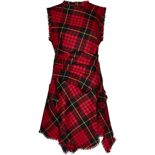 Rotes Tartan Wollärmelloses Kleid - alexander mcqueen - Modalova