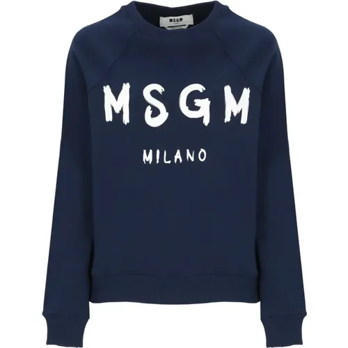 Blaues Baumwoll-Sweatshirt mit Logo , Damen, Größe: M - MSGM - Modalova