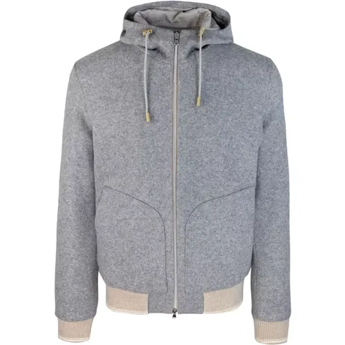 Zip-throughs, male, , Size: M Grey Zip Hooded Sweater Wool Blend - Lubiam - Modalova