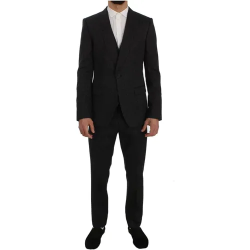 Single Breasted Suits, male, , Size: S Wool Silk Stretch Slim Fit Suit - Dolce & Gabbana - Modalova