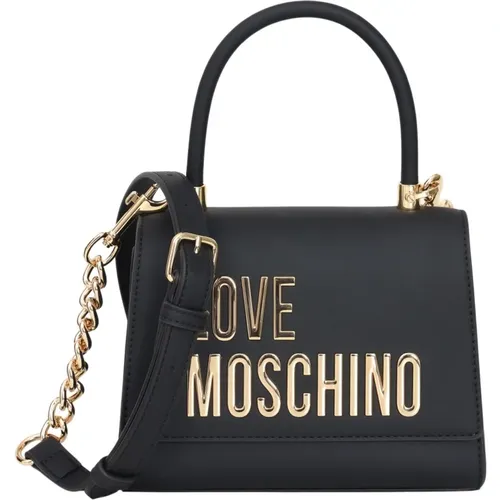 Schwarze Handtasche mit metallischem Logo , Damen, Größe: ONE Size - Love Moschino - Modalova