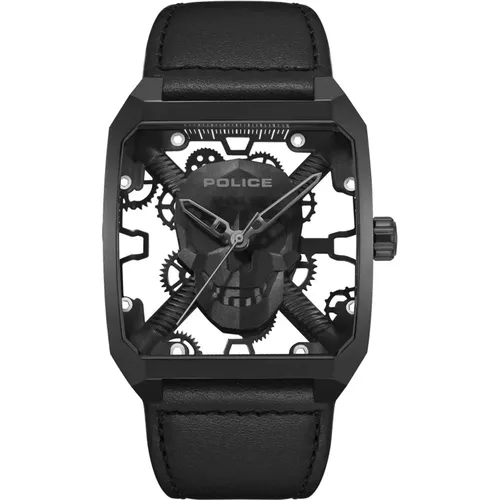 Leather Analog Watch Omaio , male, Sizes: ONE SIZE - Police - Modalova