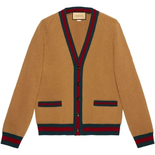 Web Motif Wool Cardigan Sweater , male, Sizes: M, L, S - Gucci - Modalova