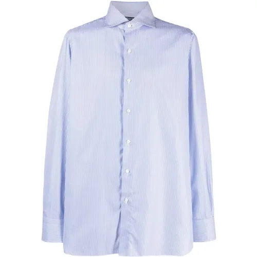 Blue Striped Button-Up Shirt , male, Sizes: 3XL - Finamore - Modalova