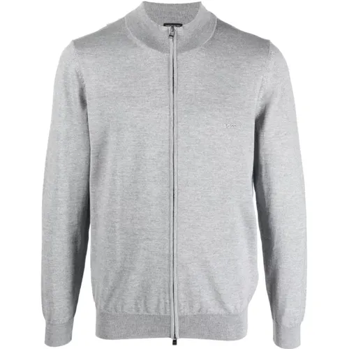 Grauer Woll-Cardigan Pullover , Herren, Größe: 2XL - Boss - Modalova