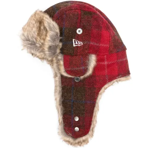 Plaid Check Faux-Fur Trim Hat , male, Sizes: M, L, XL, S - new era - Modalova