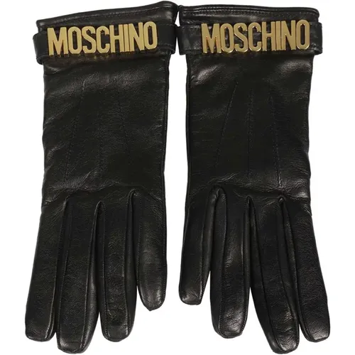 Lederhandschuhe mit goldfarbener Metall-Hardware - Moschino - Modalova