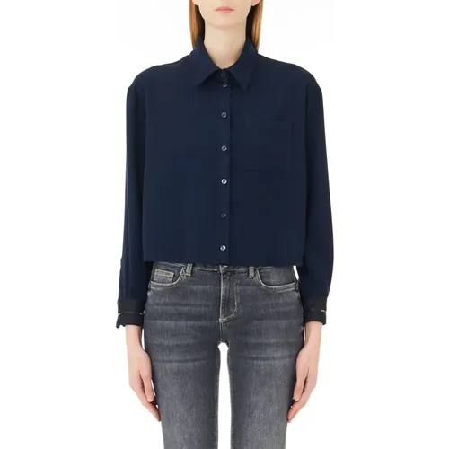 Navy Cropped Shirt , female, Sizes: 2XS, L, M, S - Liu Jo - Modalova