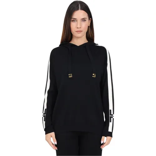 Schwarzer Kapuzenpullover Casual Herbst Winter , Damen, Größe: M - Elisabetta Franchi - Modalova