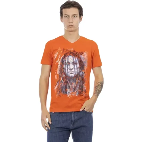 Elegantes V-Ausschnitt T-Shirt mit Frontprint , Herren, Größe: L - Trussardi - Modalova