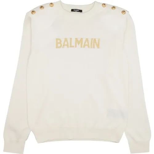 Kinder Rundhals Pullover mit Logo - Balmain - Modalova