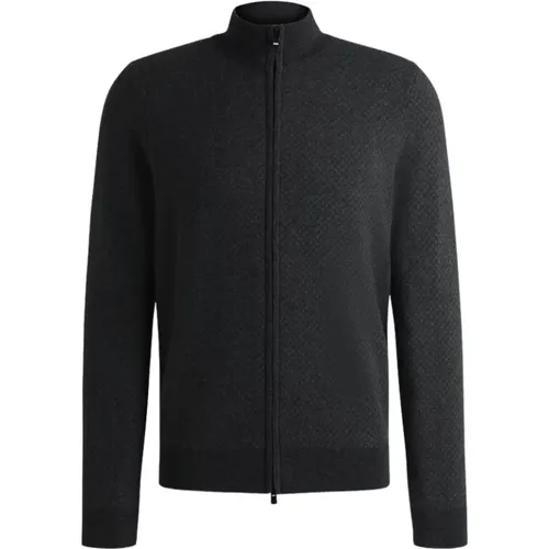 Regular Fit Jacquard Strickjacke , Herren, Größe: M - Hugo Boss - Modalova