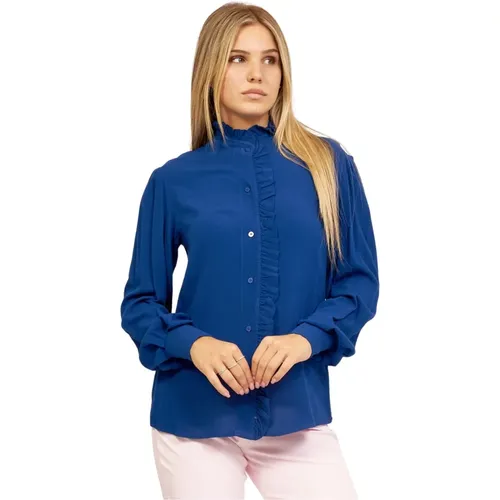 Blaue Rüschen Mandarin Kragen Bluse , Damen, Größe: XL - Silvian Heach - Modalova