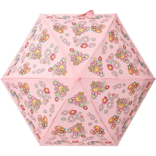 Rosa Blumenregenschirm mit Spielzeugbär , Damen, Größe: ONE Size - Moschino - Modalova