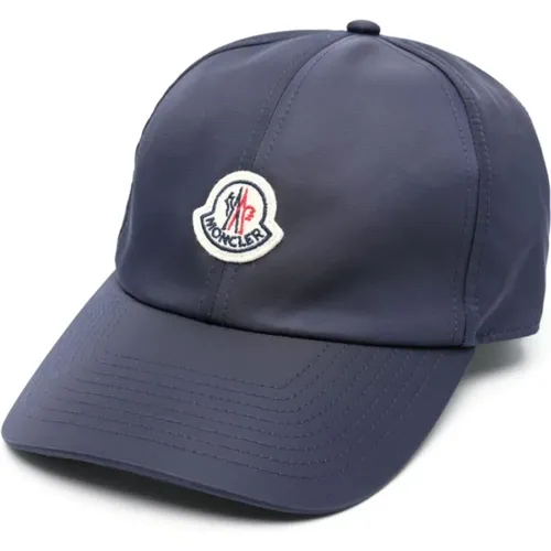 Blaue Logo Satin Baseball Cap , Damen, Größe: ONE Size - Moncler - Modalova