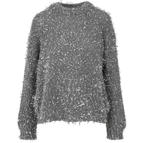 Round-neck Knitwear, female, , Size: M Wool Blend Sweater with Frayed Effect - Msgm - Modalova