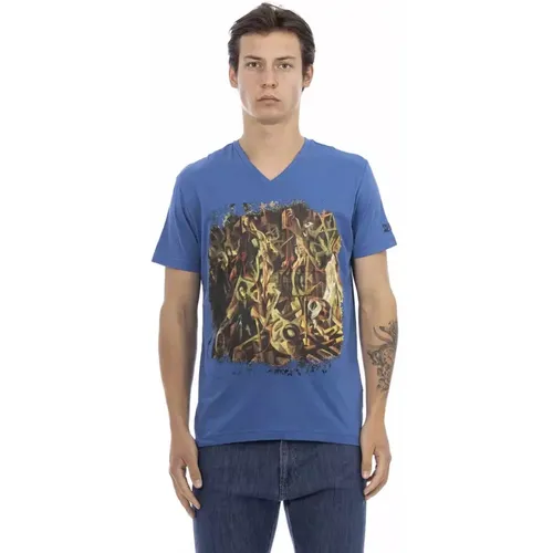 Cotton V-Neck T-Shirt with Front Print , male, Sizes: S, XL, L, 2XL, 3XL, M - Trussardi - Modalova