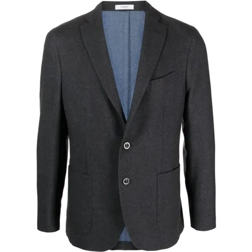 Blazers, male, , Size: L Grey Single-Breasted Wool Blazer - Boglioli - Modalova