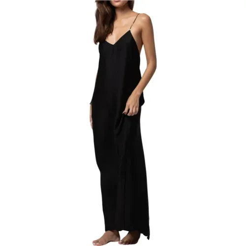 Schwarzes Fließendes Langes Kleid mit Strappy Rücken , Damen, Größe: L - Beliza - Modalova