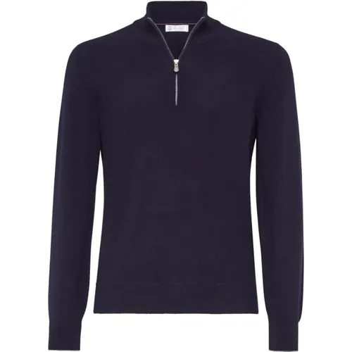 Cashmere Knitwear, male, , Size: L Cashmere Funnel Neck Sweater - BRUNELLO CUCINELLI - Modalova
