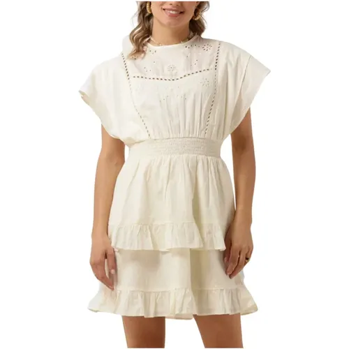 Weiße Broderie Anglaise Mini-Kleid , Damen, Größe: M - Scotch & Soda - Modalova