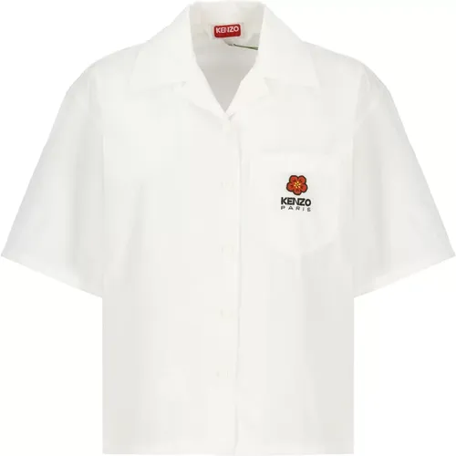 Shirts,Weiße Baumwoll-Popeline-Hemd mit Besticktem Logo - Kenzo - Modalova
